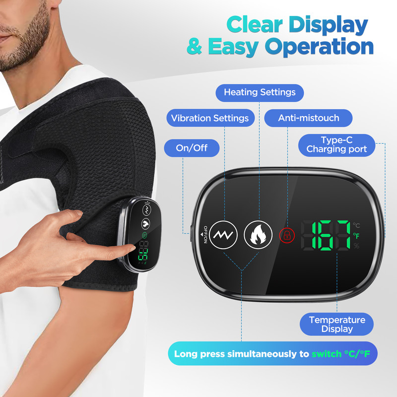 Heated Shoulder Steamer Belt, Smart Vibration Shoulder Massager, Electric Massage Machine with Temp Control