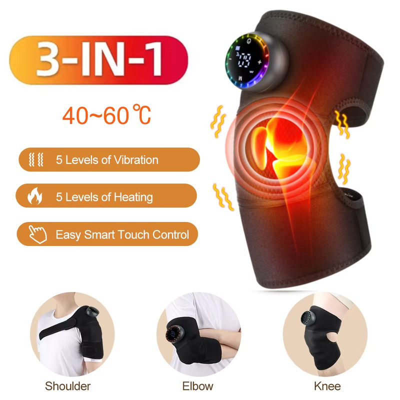 Adjustable Protective Strap Knee Brace, 3 in 1 Cordless Heating Knee Shoulder Elbow Massager Pad