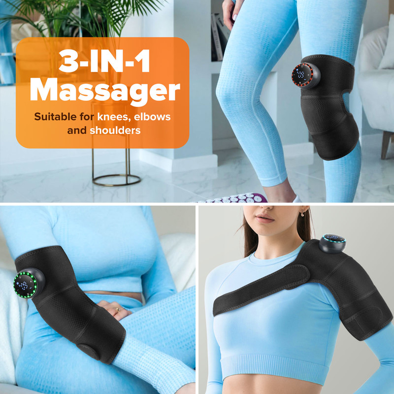 Adjustable Protective Strap Knee Brace, 3 in 1 Cordless Heating Knee Shoulder Elbow Massager Pad