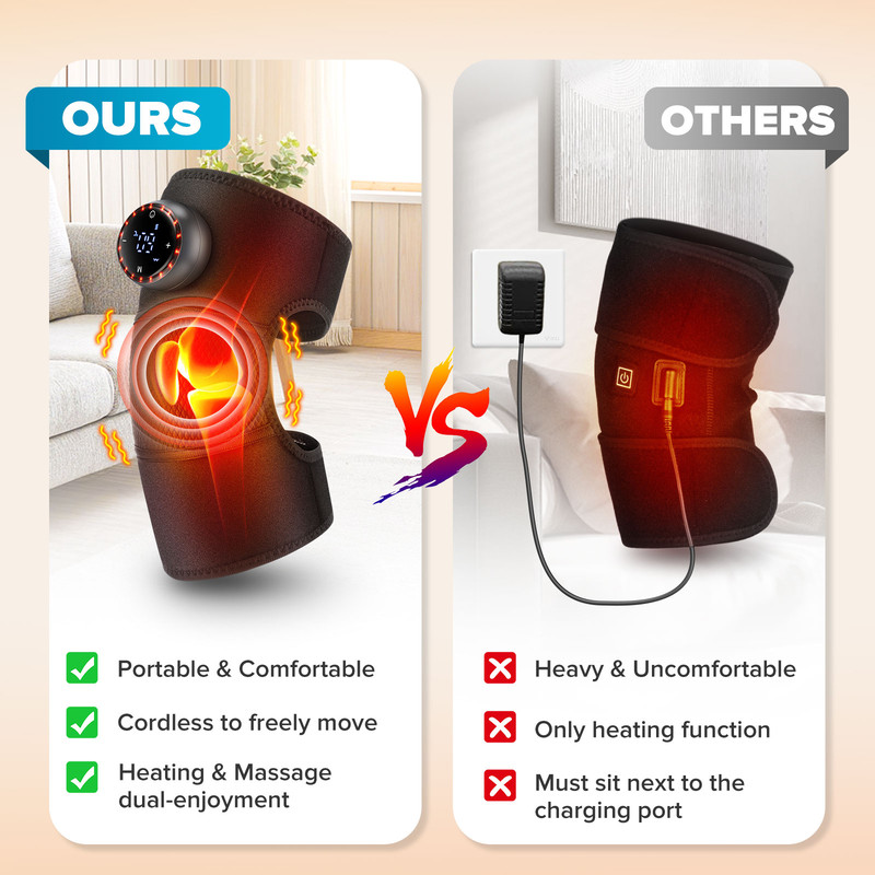 Adjustable Protective Strap Knee Brace, 3 in 1 Cordless Heating Knee Shoulder Elbow Massager Pad