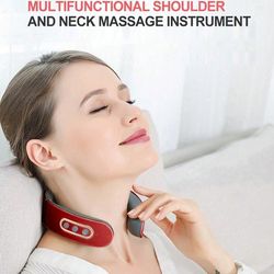 neck relaxation and pain relief electric neck massager, intelligent ems pulse heating therapy
