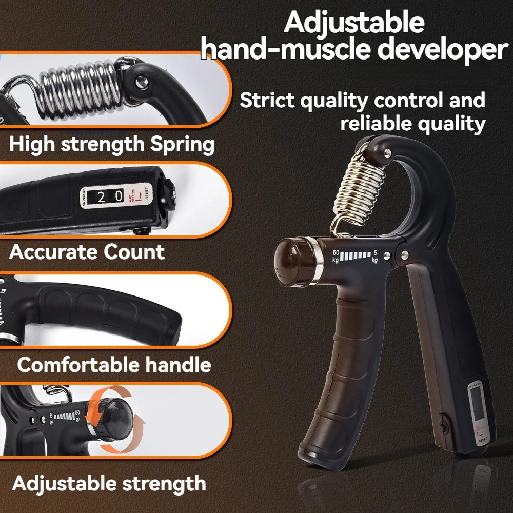 Wrist Forearm And Hand Exerciser Full Set With Counter, 5-60kg Adjustable Hand Grip Strength Trainer For Stronger Grip