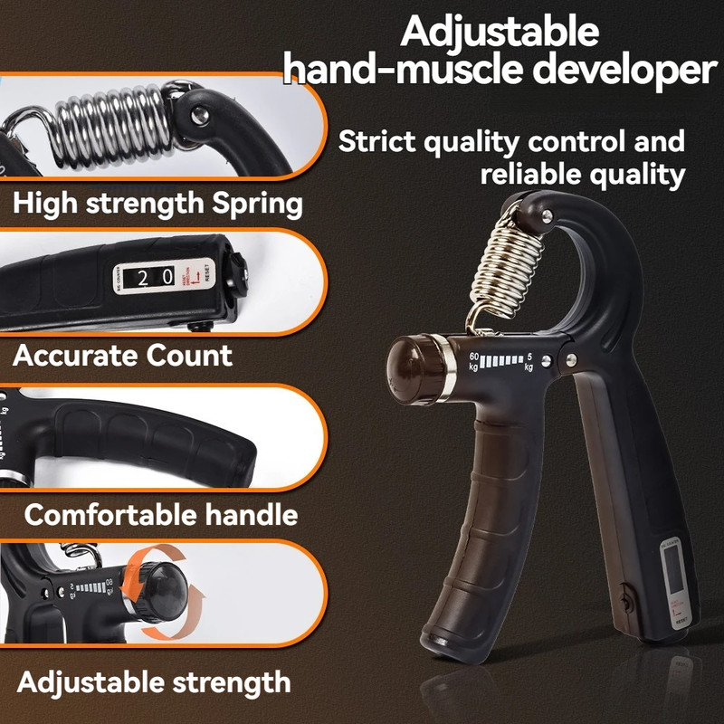 Wrist Forearm And Hand Exerciser Full Set With Counter, 5-60kg Adjustable Hand Grip Strength Trainer For Stronger Grip