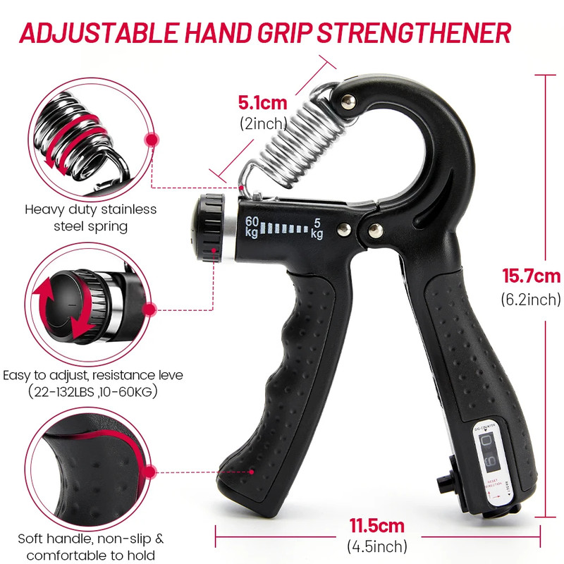 Wrist Forearm And Hand Exerciser Full Set With Counter, 5-60kg Adjustable Hand Grip Strength Trainer For Stronger Grip