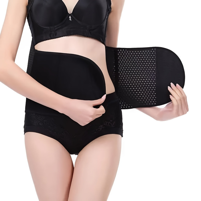 Black Polyester Abdominal Shaping Belt, Adjustable Breathable Lumbar Support Belt, Targeted Compression Pads Lower Back