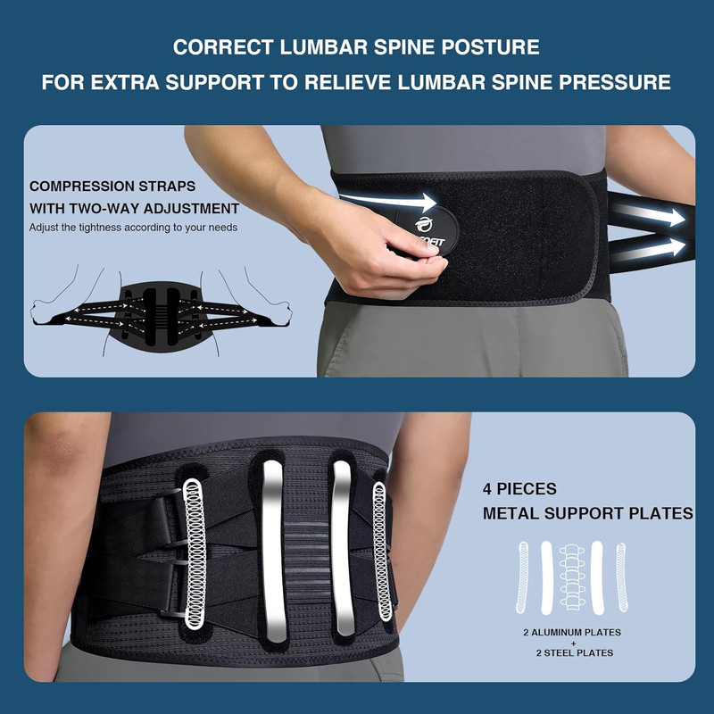 Breathable Back Brace For Lower Back Pain 4 Metal Supports Four Elastic Bands Strong Support 1