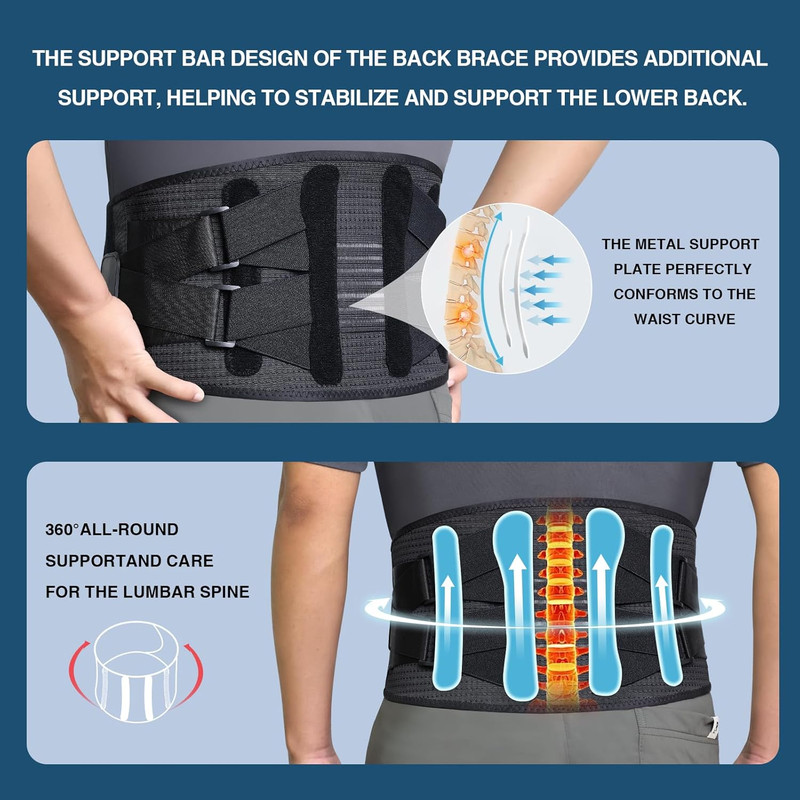 Breathable Back Brace For Lower Back Pain 4 Metal Supports Four Elastic Bands Strong Support 2