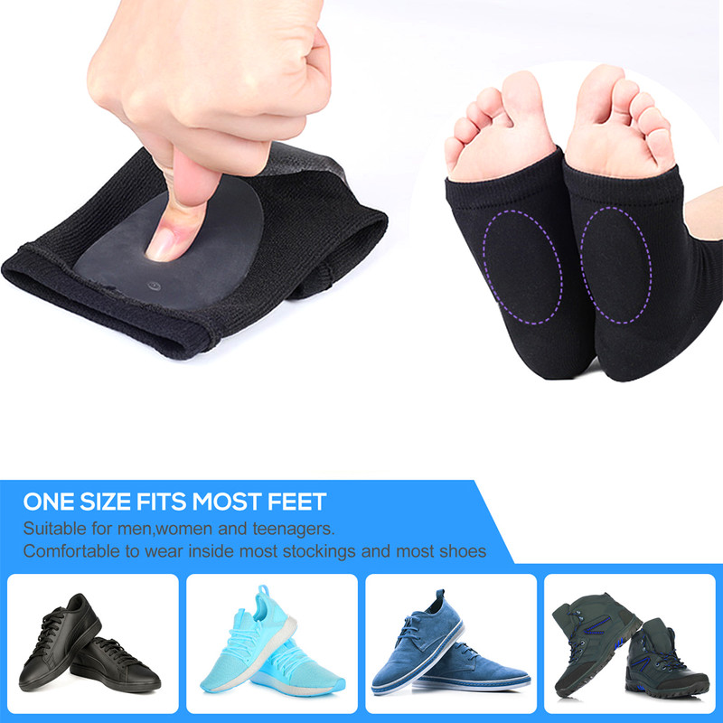 Cushioned Arch Support Sleeve 1Pair, Soft Elastic Gel Pad Fabric Arch Sock for Flat Foot Pain Relief Plantar Fasciitis