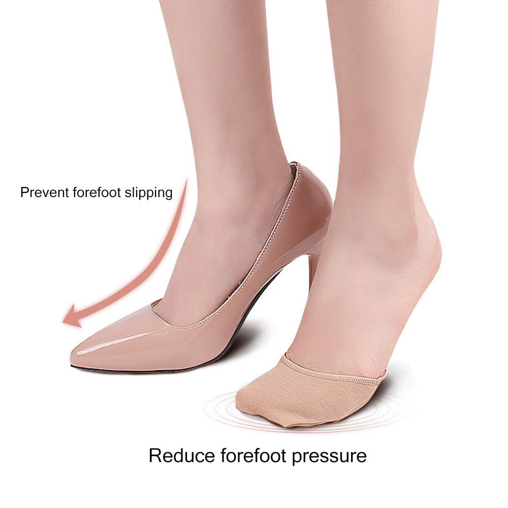 Breathable Toe Topper Liner Socks Pair, Invisible Toe Cover with Padding, Non-Skid Bottom High Heels Cushions