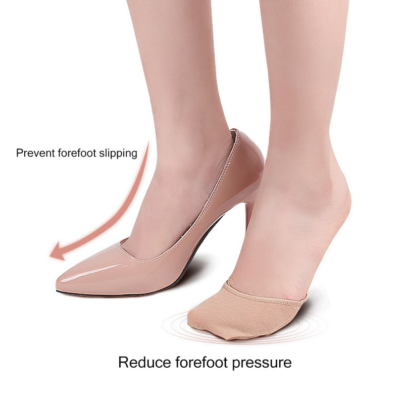 Breathable Toe Topper Liner Socks Pair, Invisible Toe Cover with Padding, Non-Skid Bottom High Heels Cushions