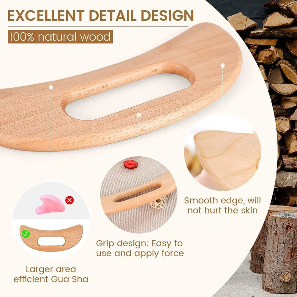 Guasha Tool Wooden Cellulite Massager Body Back Scraper Lymphatic Drainage Massage Tool To Relieve 5