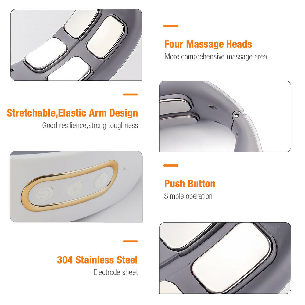 Magnetic Pulse 4-Head Kneading Electric Neck Shoulder Massager, Heating Cervical Vertebra Relax Pain Relief Massage