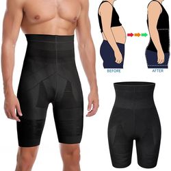 high waisted slimming underwear, men body shaper tummy control shorts, shapewear belly girdle boxer briefs, leg compress