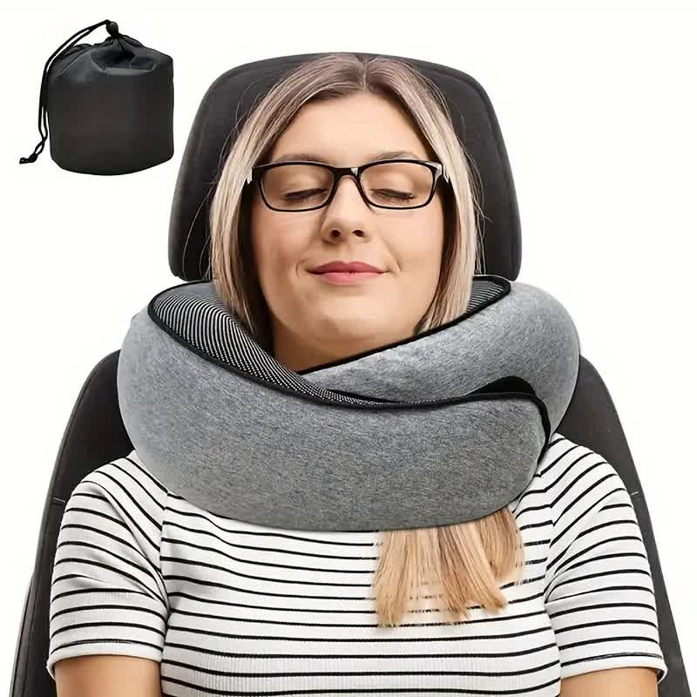 Travel Portable Memory Foam Neck Pillow, U Type Sleep Pillow, Cervical Vertebra Support with Carry Bag