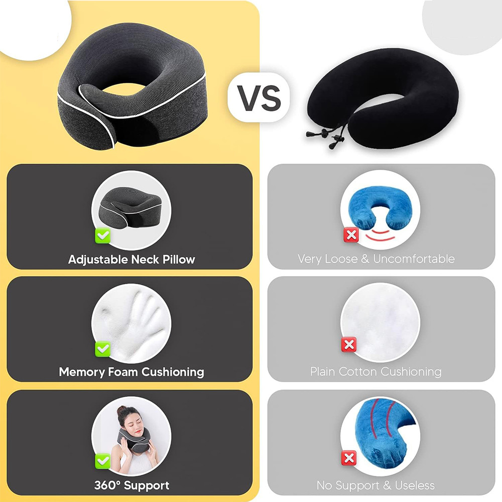 Travel Portable Memory Foam Neck Pillow, U Type Sleep Pillow, Cervical Vertebra Support with Carry Bag