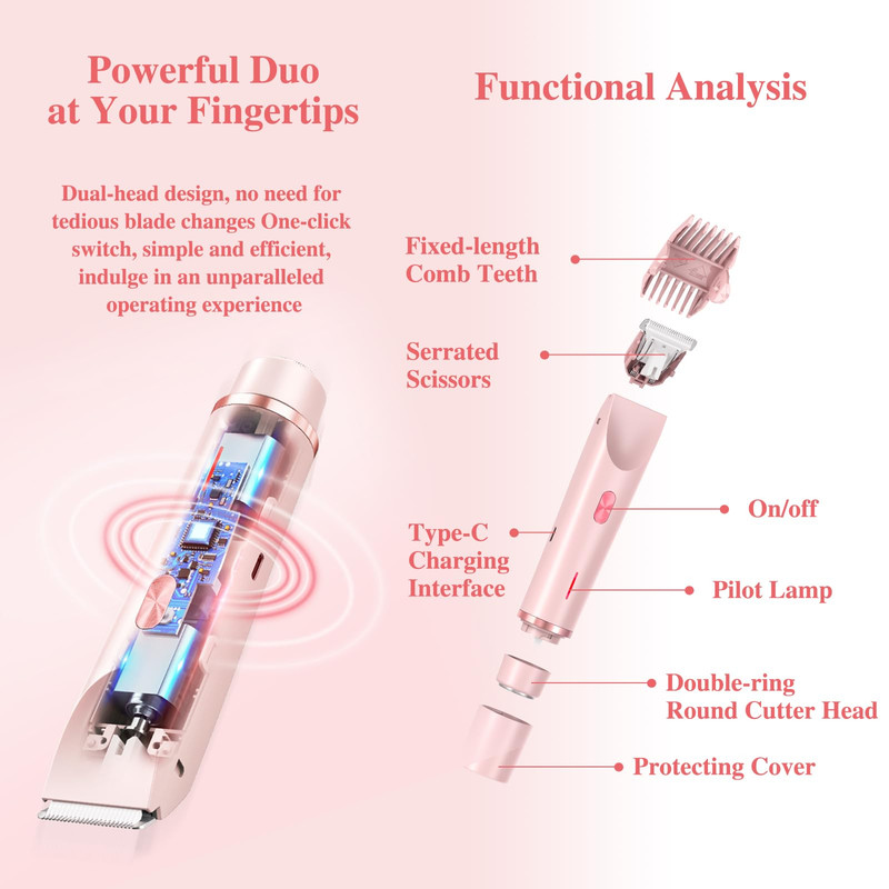 Detachable Head 2 in 1 Electric Razors, Bikini Trimmer for Ladies, Dual-Head Painless Women, Wet Dry Use