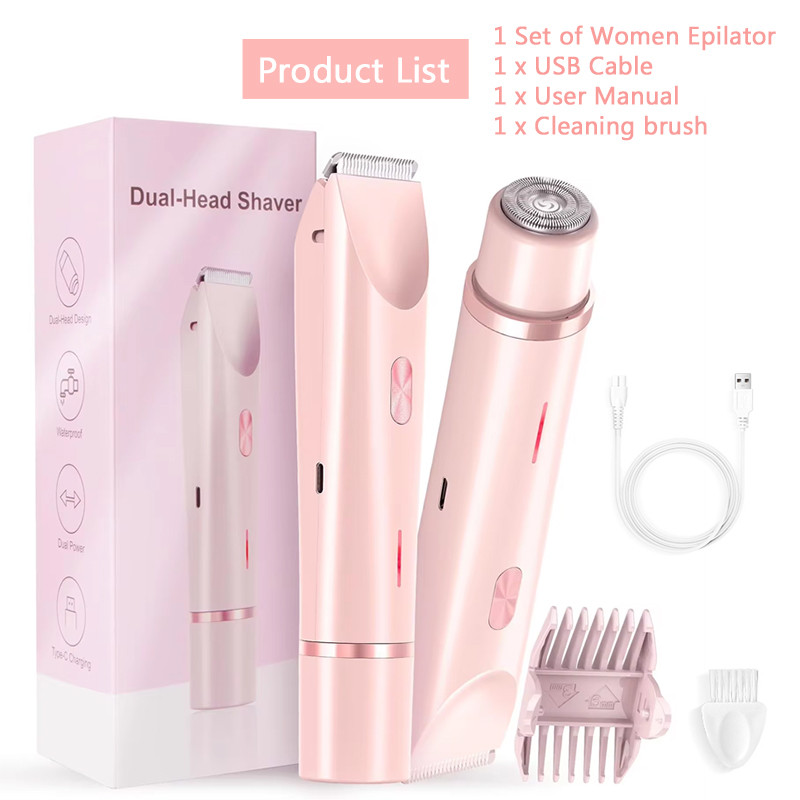 Detachable Head 2 in 1 Electric Razors, Bikini Trimmer for Ladies, Dual-Head Painless Women, Wet Dry Use