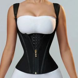 double compression waist trainer corset, fajas colombianas body shaper vest tops adjustable
