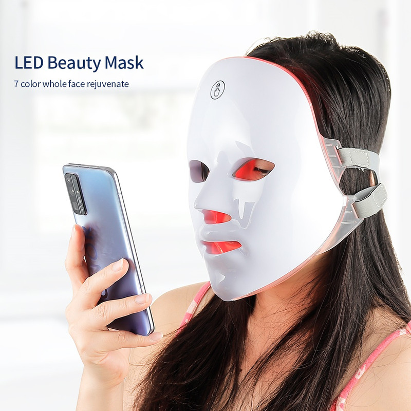 Photon Facial Neck Skin Tighten Device, Wireless 7 Colors LED Face Beauty Machine, Rejuvenation Neck Mask