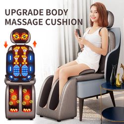 electric full body massage chair, shiatsu cushion seat, neck back waist leg, infrared heating, vibration relaxation