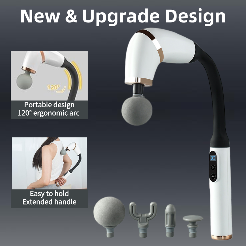 U Shaped Back Massager Deep Tissue Massage Gun With Upgraded Extended Handle 4 Massage Heads For Mu 4
