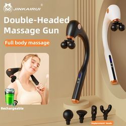 handheld extended back percussion massage hammer, u-shaped double elbow fascia gun, long handle fascia gun