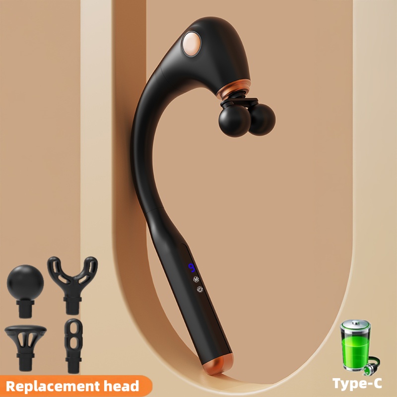 Handheld Extended Back Percussion Massage Hammer, U-shaped Double Elbow Fascia Gun, Long Handle Fascia Gun