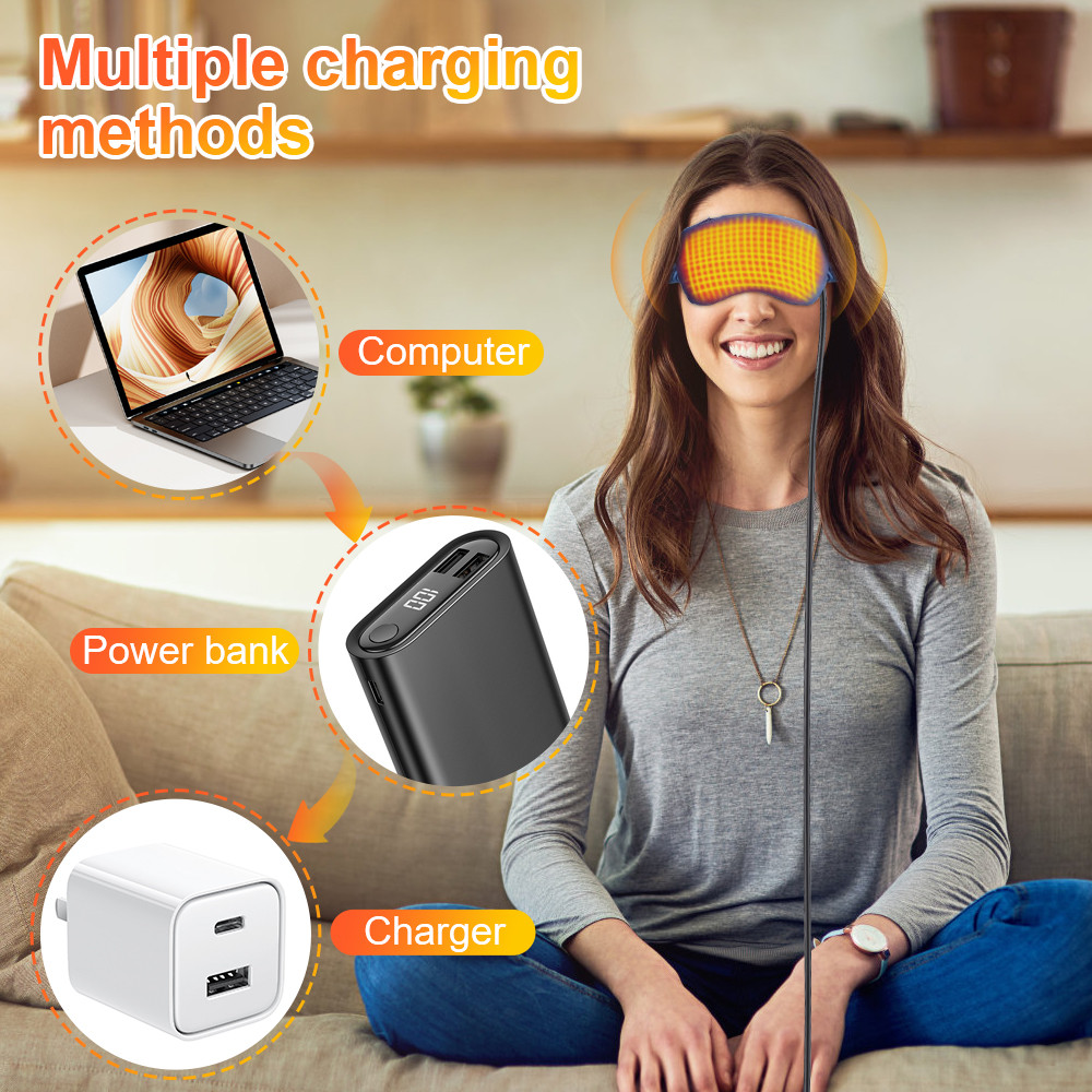 Hot Eye Cover for Night Sleep, USB Eye Massager Heated Eye Shade, Travel Office Eye Mask, Relieve Eye Fatigue