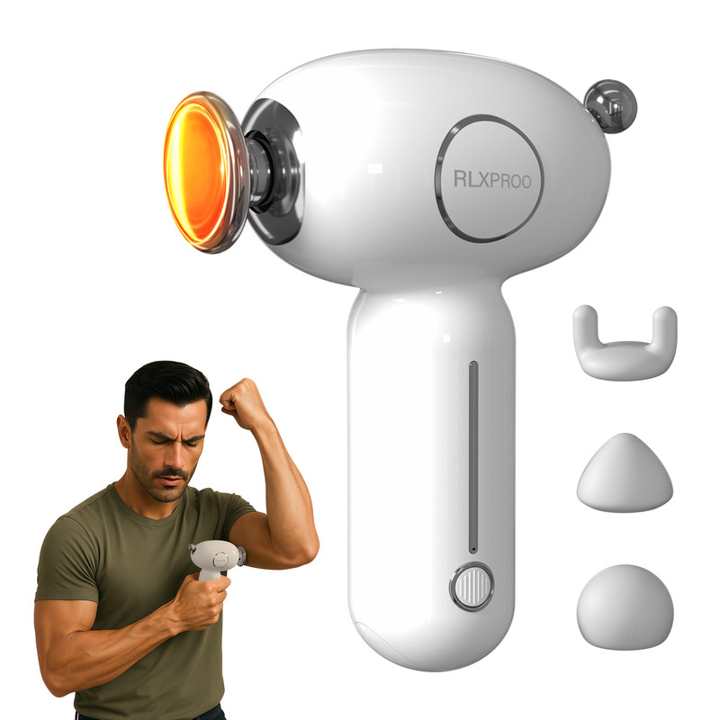 Mini Massager Gun with Heat, Deep Tissue Massage Gun, Handheld Percussion, 3 Interchangeable Heads, 4 Speeds