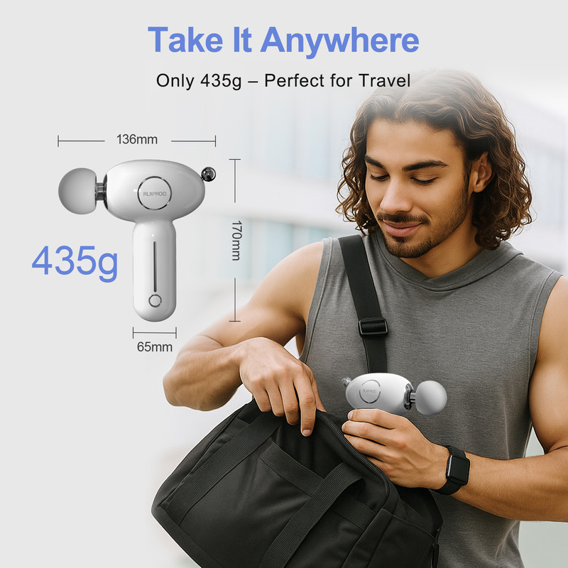 Mini Massager Gun with Heat, Deep Tissue Massage Gun, Handheld Percussion, 3 Interchangeable Heads, 4 Speeds