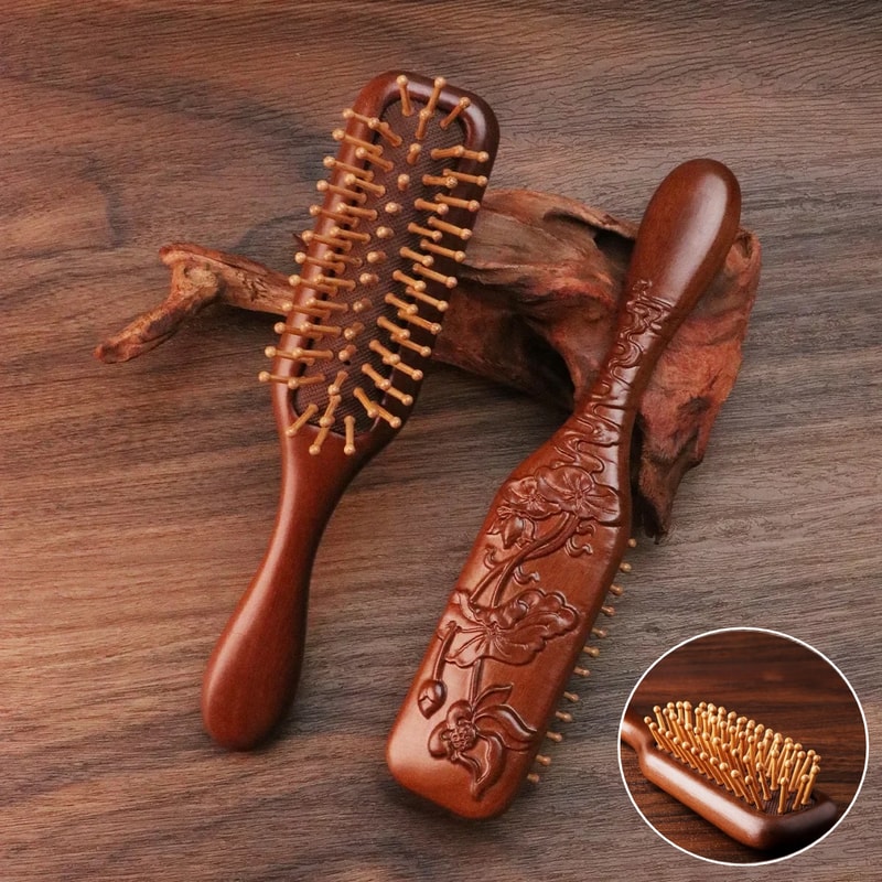 Sandalwood Massage Comb Meridian Hair Care Golden Silk Narrow Air Bag Comb 0