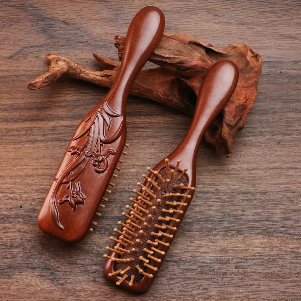 Sandalwood Massage Comb Meridian Hair Care Golden Silk Narrow Air Bag Comb 4