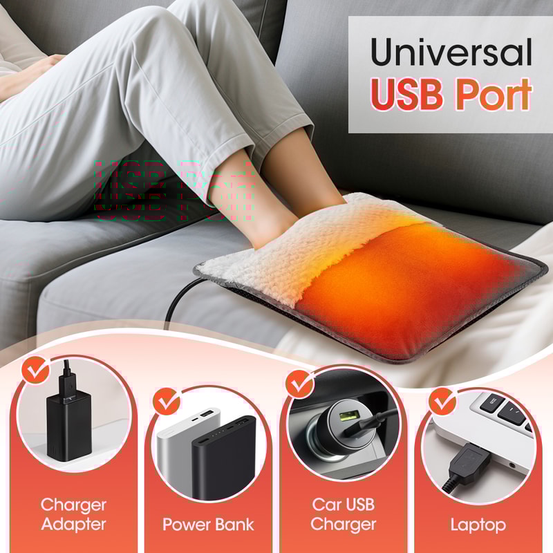 Soft Plush Electric Heating Foot Pad, Portable Warm Foot Mat, Constant Temperature, USB Plug and Play, Detachable Cover