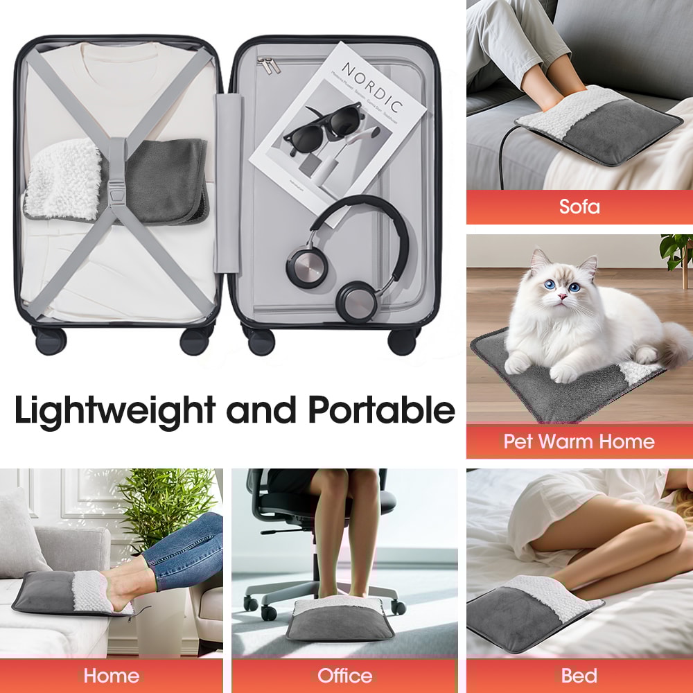 Soft Plush Electric Heating Foot Pad, Portable Warm Foot Mat, Constant Temperature, USB Plug and Play, Detachable Cover