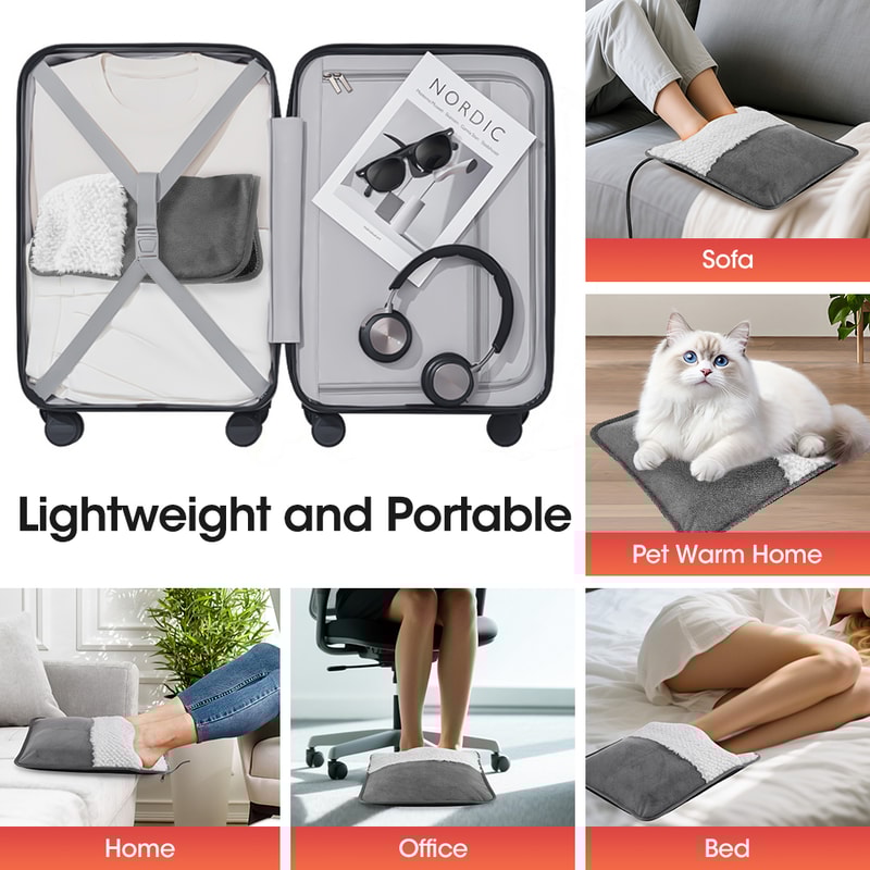 Soft Plush Electric Heating Foot Pad, Portable Warm Foot Mat, Constant Temperature, USB Plug and Play, Detachable Cover