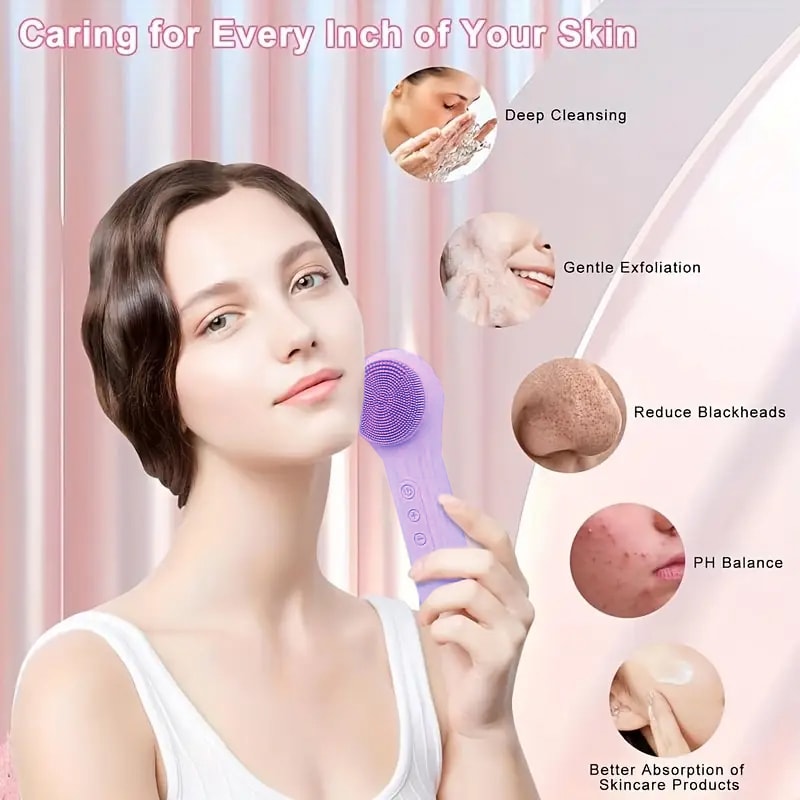 Ultrasonic Vibration Silicone Facial Cleanser, Intelligent Multifunctional Electric Facial Brush, Magnetic Charging