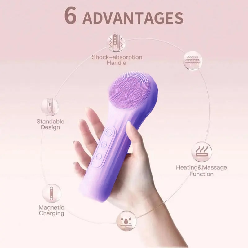Ultrasonic Vibration Silicone Facial Cleanser, Intelligent Multifunctional Electric Facial Brush, Magnetic Charging