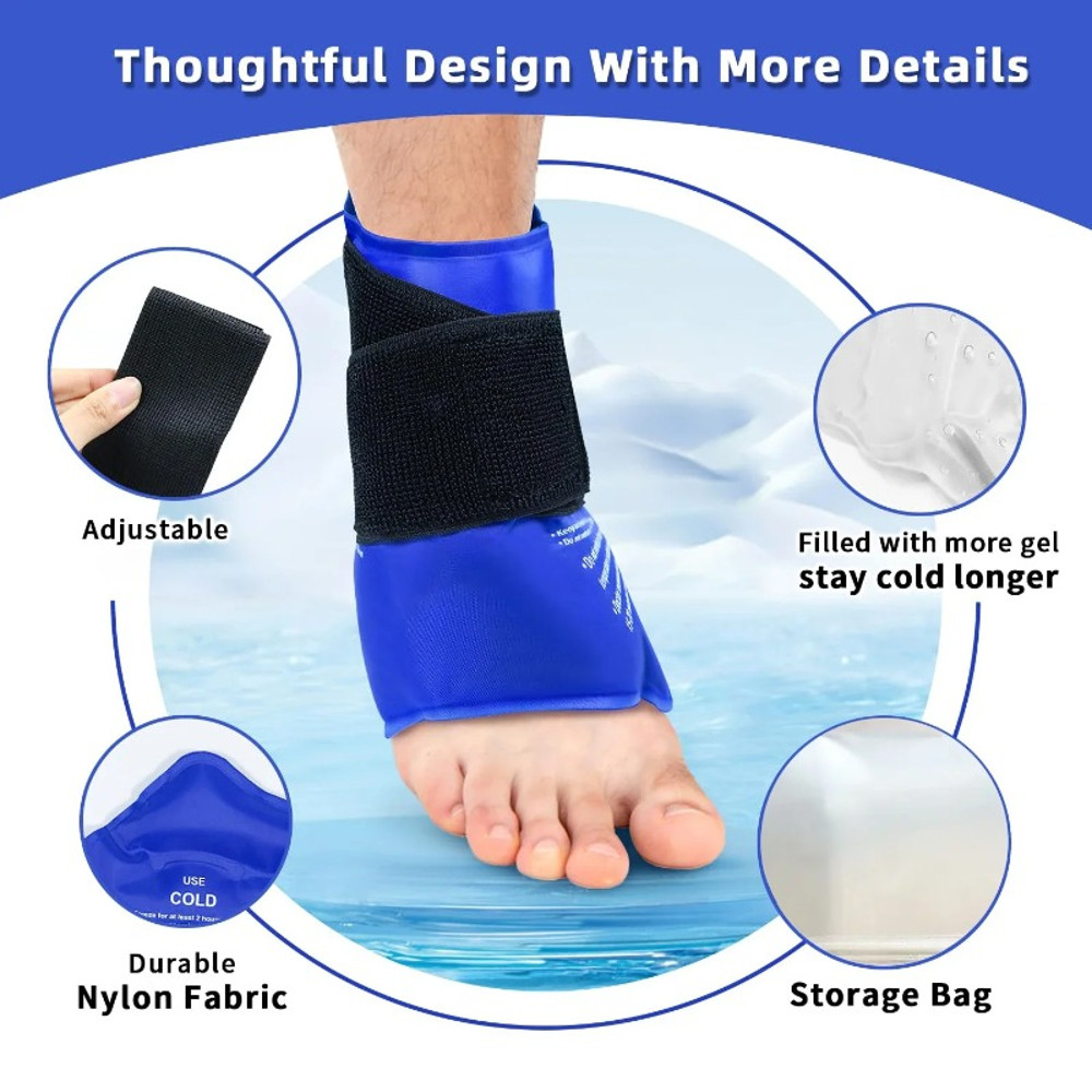 Hot Cold Therapy Ankle Ice Pack, Reusable Gel Wrap, Pain Relief Cold Pack for Sprains Injuries, Ankle Support Recovery