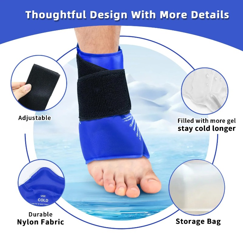 Hot Cold Therapy Ankle Ice Pack, Reusable Gel Wrap, Pain Relief Cold Pack for Sprains Injuries, Ankle Support Recovery