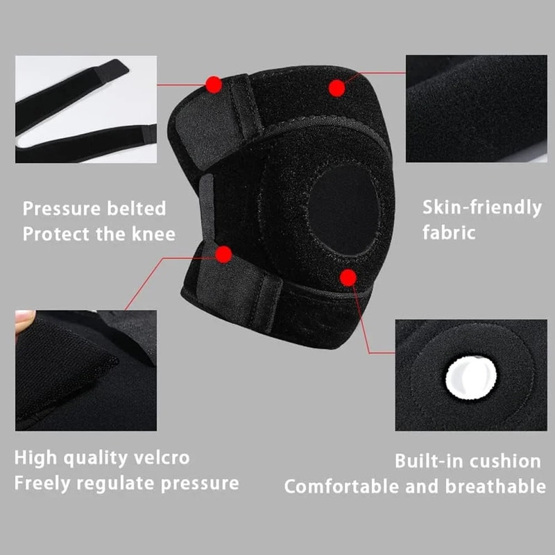 Adjustable Knee Support Brace, Open Patella Design, Hook and Loop Closure, Ideal for Running, Biking, Aerobics