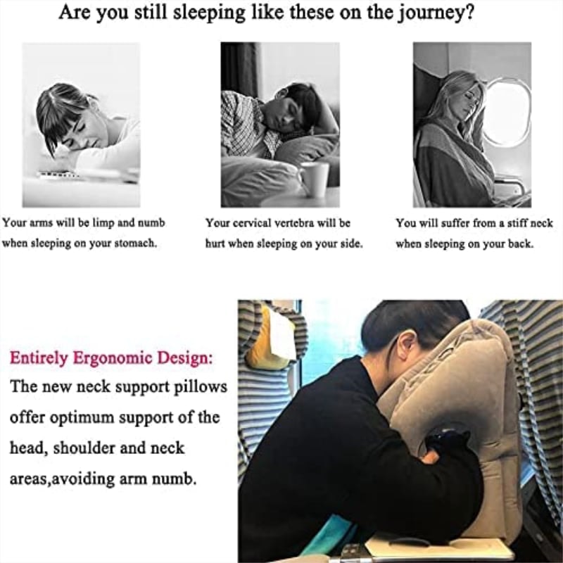 Portable PVC Inflatable Travel Pillow, Chin Support Cushion for Airplane, Car, Office, Comfortable Headrest Nap Pillow