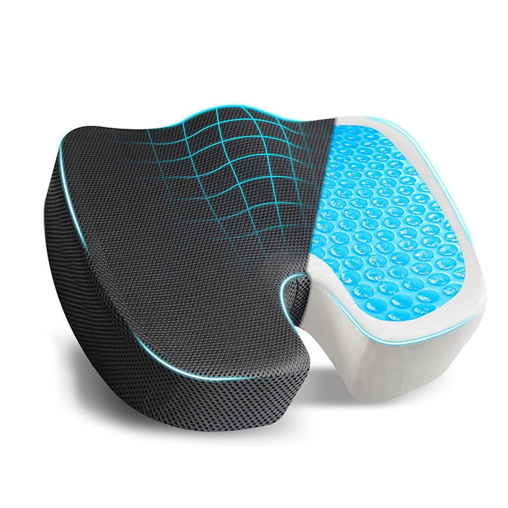 Orthopedic Gel Foam Cushion, U Coccyx Travel Seat Pillow, Office Car Chair Support, Breathable Healthy Sitting, Massage