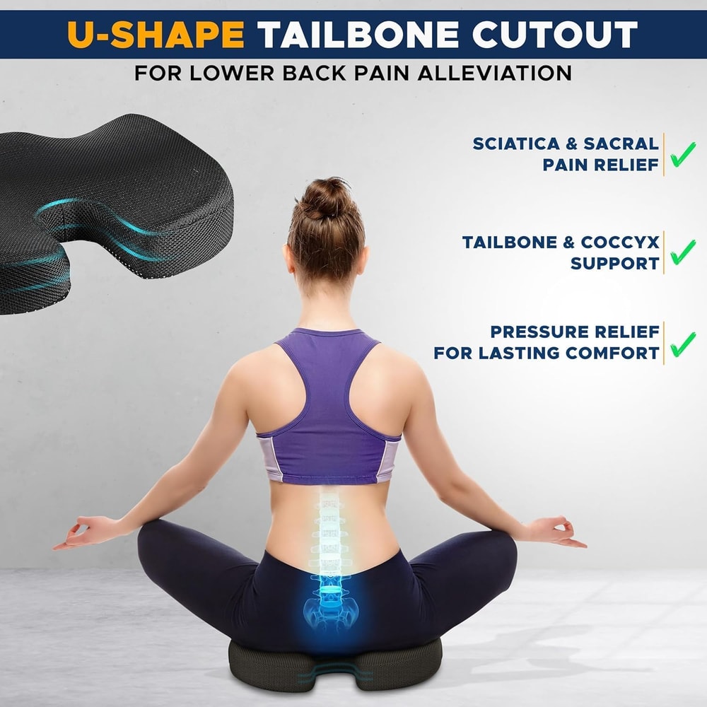 Orthopedic Gel Foam Cushion, U Coccyx Travel Seat Pillow, Office Car Chair Support, Breathable Healthy Sitting, Massage