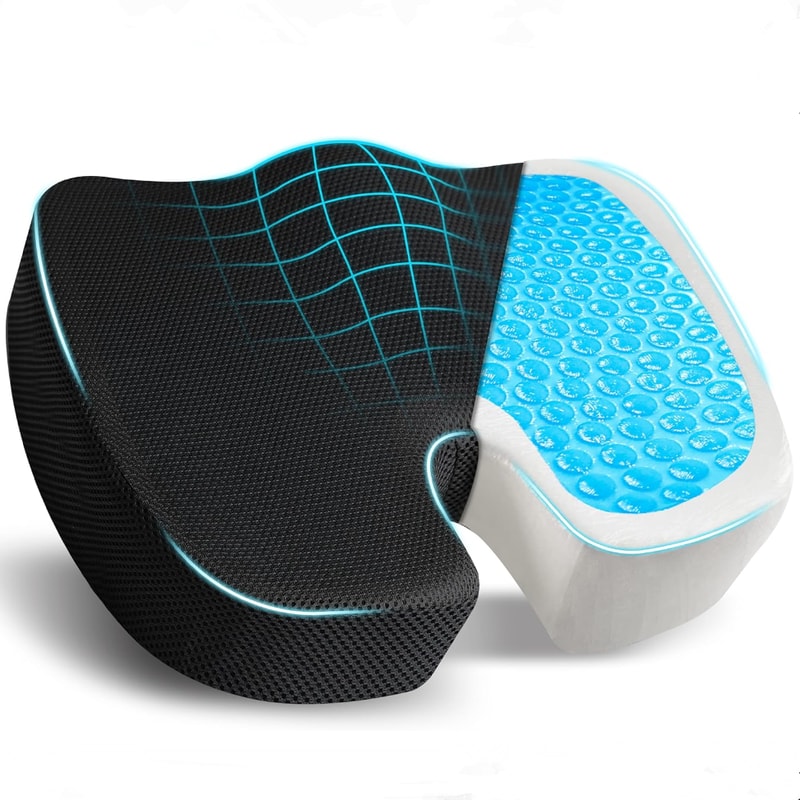 Orthopedic Gel Foam Cushion, U Coccyx Travel Seat Pillow, Office Car Chair Support, Breathable Healthy Sitting, Massage
