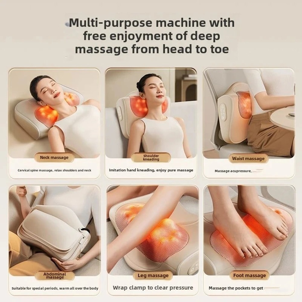 Multifunctional Neck Massage Pillow Shiatsu Kneaded Electric Cervical Massager Waist Back Shoulder 4
