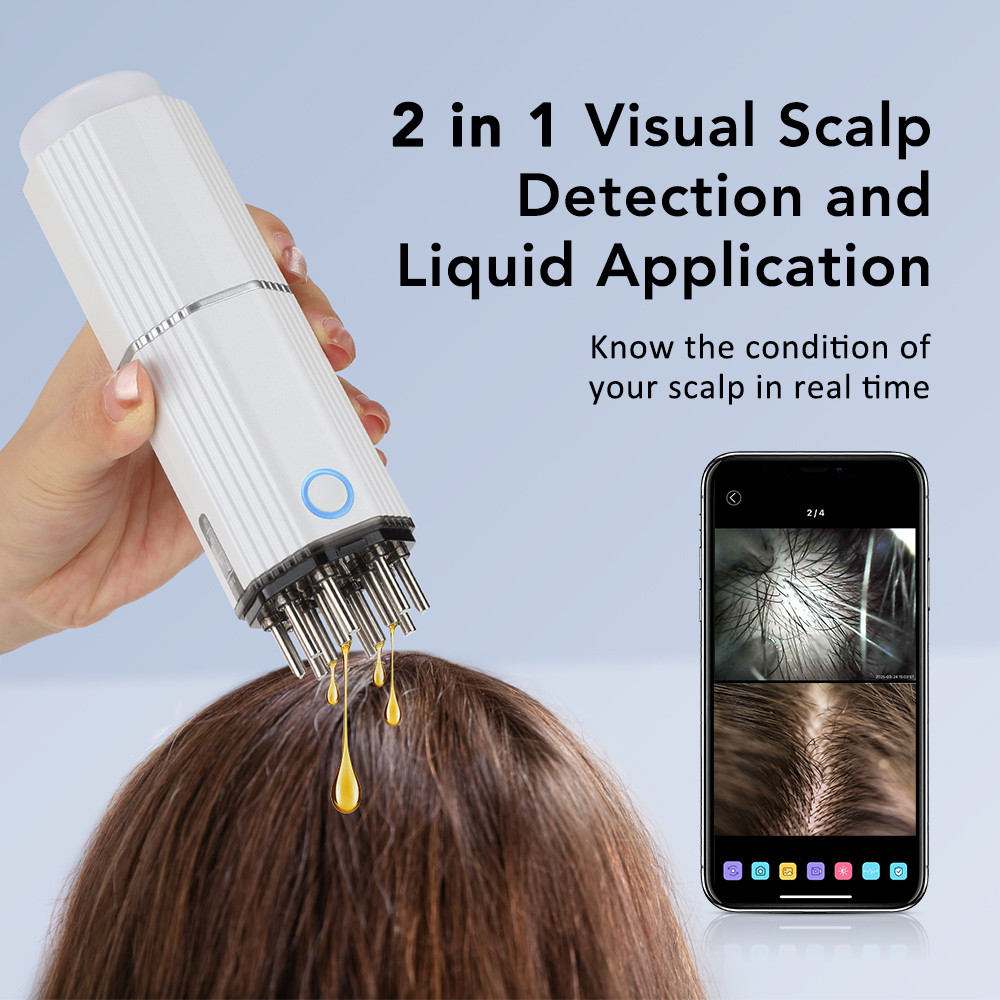 Portable Hair Serum Applicator Comb, Scalp Vibration Massager, Red Light Therapy, Follicle Stimulation, Head Massage