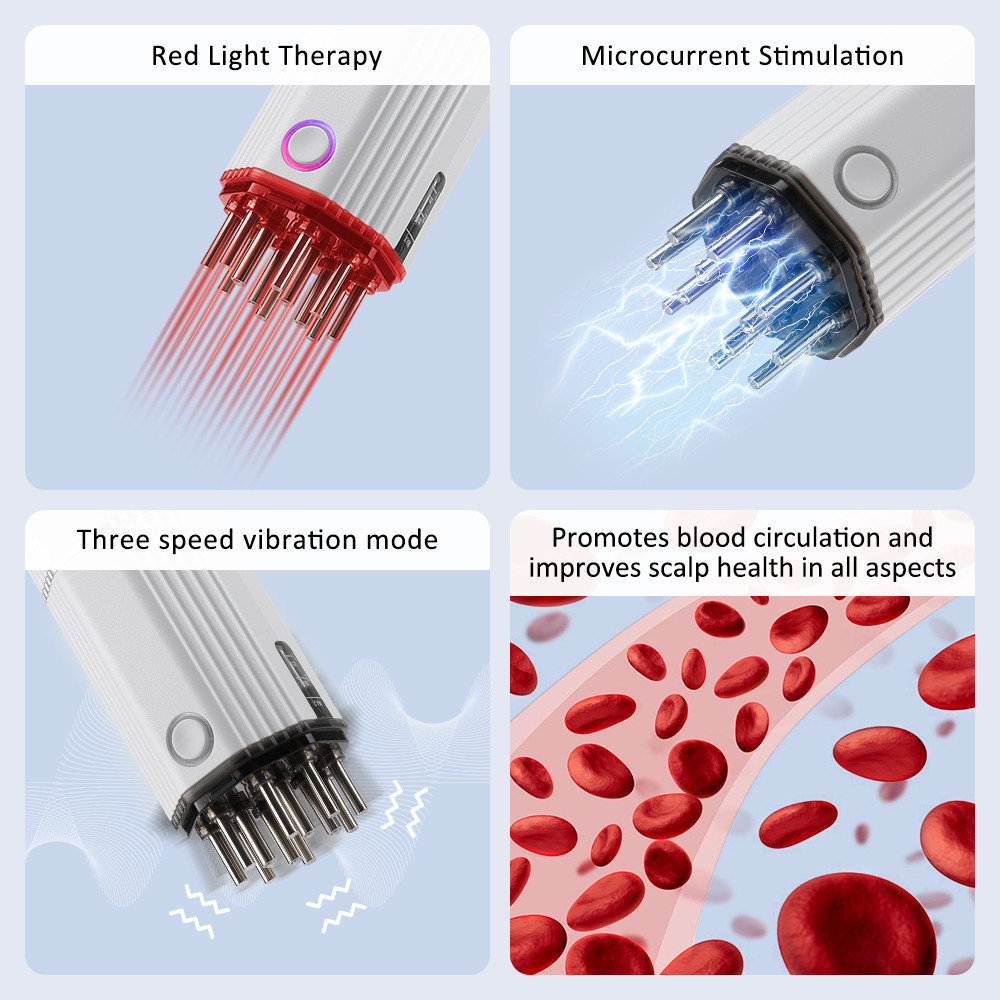 Portable Hair Serum Applicator Comb, Scalp Vibration Massager, Red Light Therapy, Follicle Stimulation, Head Massage