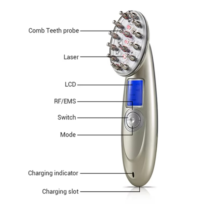 Anti Hair Loss Massage Hair Brush, Electric Laser Hair Growth Comb, Infrared RF Red Light, EMS Vibration Hair Care