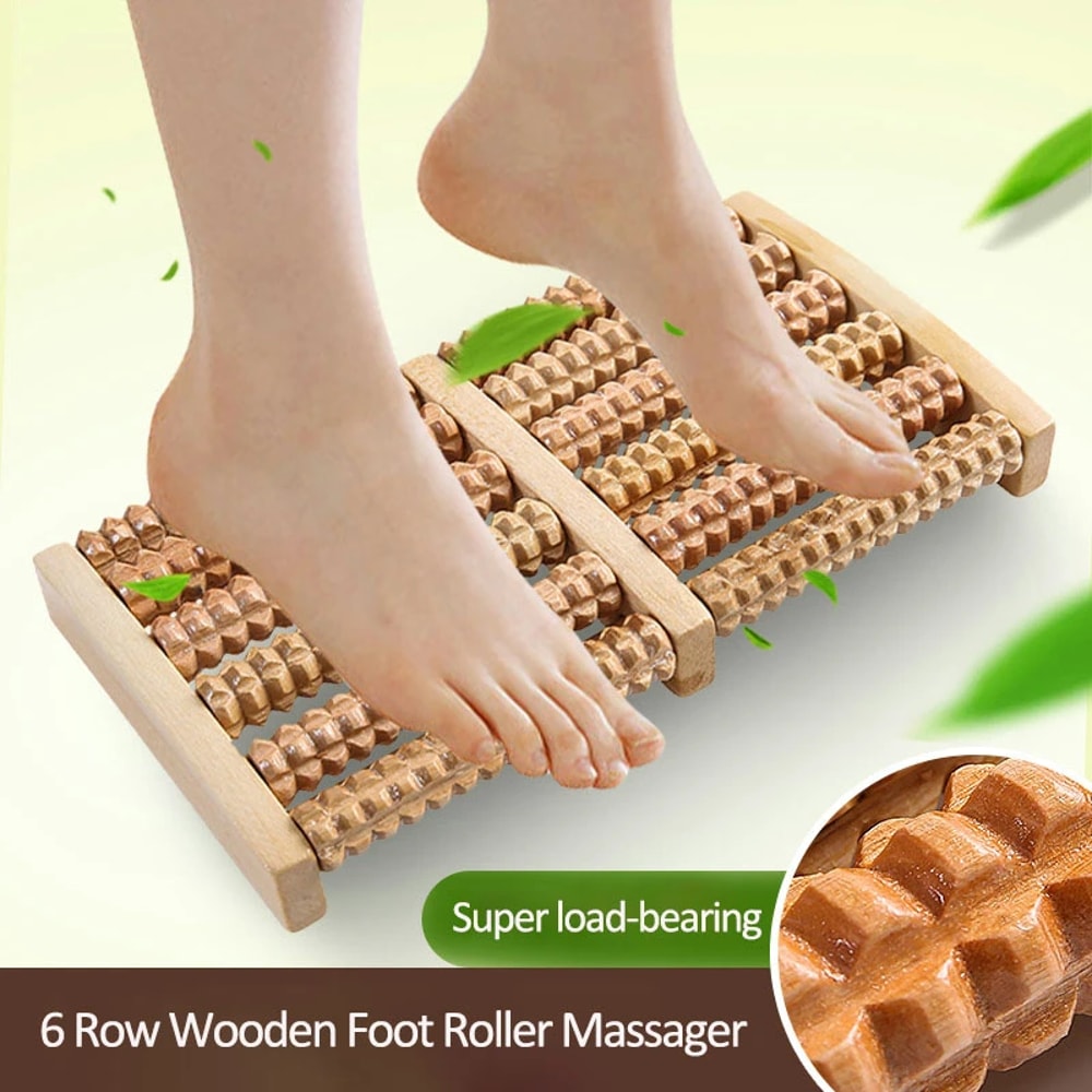 6 Row Wooden Foot Massager, Shiatsu Roller Pain Relief Foot Care Massager, Stress Relief, Health Therapy, Relax Massager