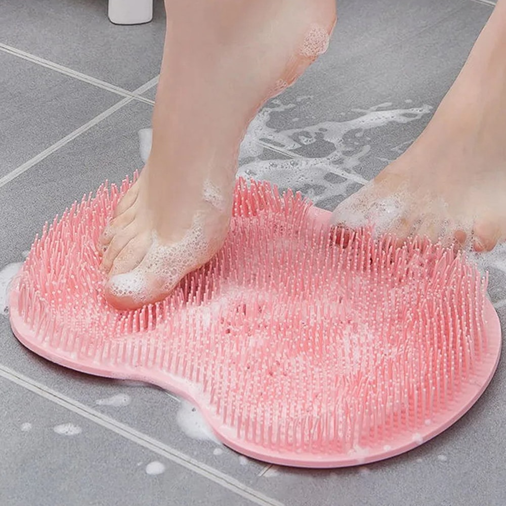 Shower Feet Cleaner Wash Mat, Massage Mat with Back Scraper Cleaning Brush, Multifunction Sucker Wall Mat for Foot Arms
